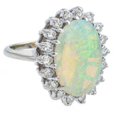 Vintage 14K White Gold 7.13 Ct Opal & 1.00 TCW Diamond Cocktail Ring Size 5.75