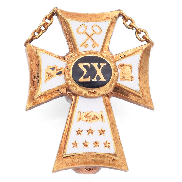 Vintage 18K Yellow Gold Enamel Sigma Chi Fraternity Cross Pin