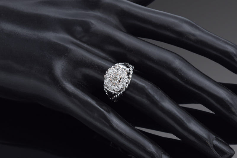 Antique 0.94 TCW Old Mine Cut Diamond 15K White Gold Band Ring