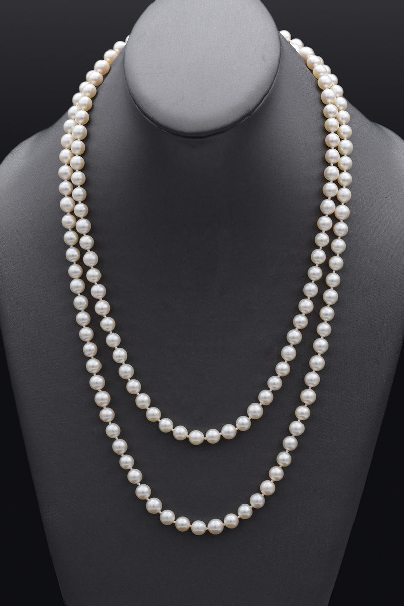 Vintage Asahi Pearls Toyko Pearl Beaded Strand Necklace + Box 46.5 Inches