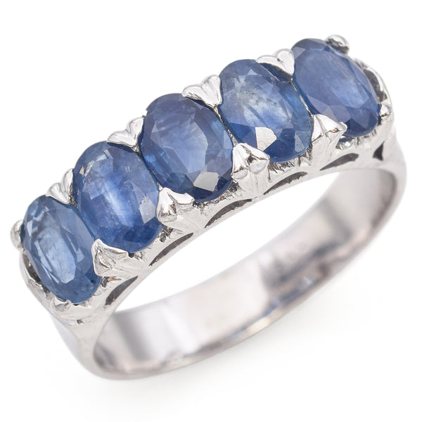 Vintage Silver 5 Stone 3.1 TCW Blue Sapphire Ring