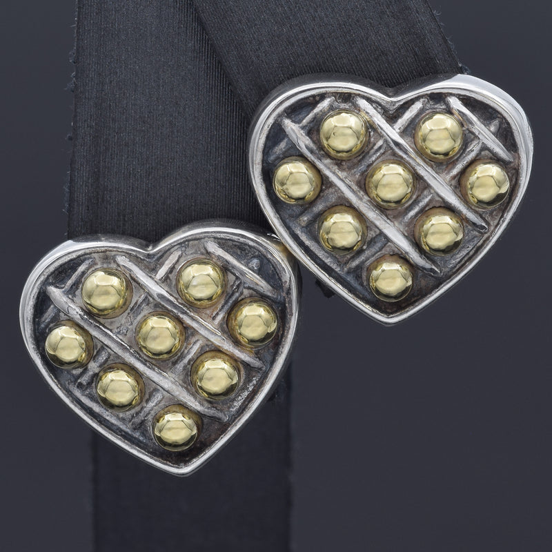 Lagos Caviar Sterling Silver and 18K Gold Heart Omega-Back Earrings
