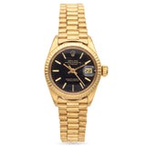 Rolex President Datejust 18K Yellow Gold Black Dial Ladies Watch Ref 6917