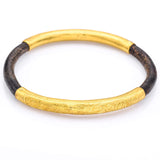 Vintage 24K Yellow Gold Rattan Wood Lucky Etched Bangle Bracelet 16.3G Size 7.25