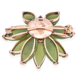 Vintage Yellow Gold Green Jade and Pearl Flower Brooch