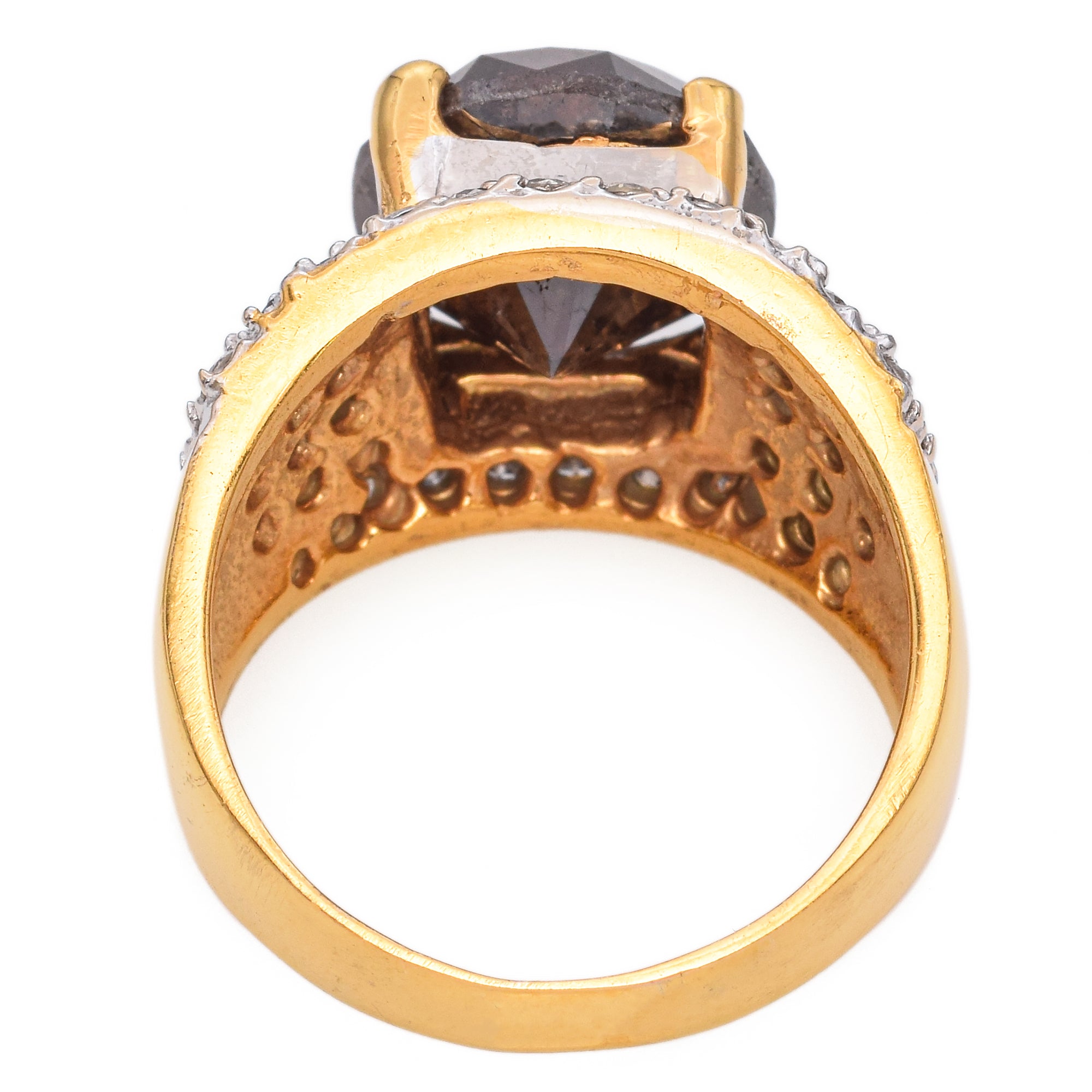 Estate 14K Yellow & White Gold 6.53 Ct. Brown Diamond, Pavé Diamond Band Ring