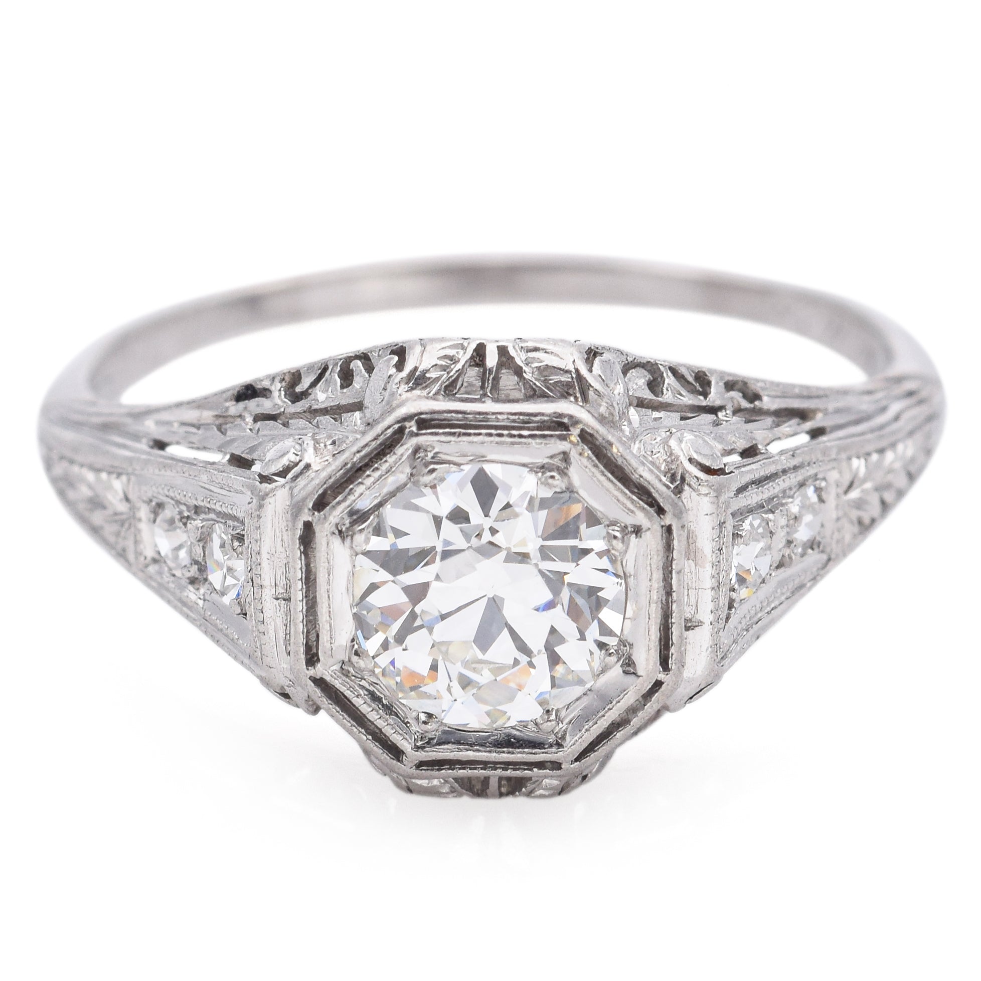 Antique Art Deco Platinum 0.85 TCW Diamond Ring Size 7.5