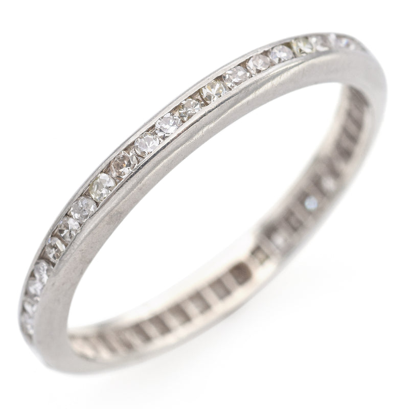 Vintage 12K White Gold Round Diamond Channel Set Eternity Wedding Band