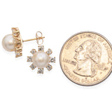 14K Yellow Gold Pearl & 0.96 TCW Diamond Halo Stud Earrings