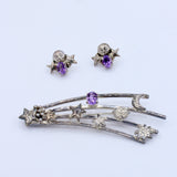 Vintage Carol Felley Sterling Silver Amethyst Universe Brooch and Earrings Set