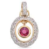 14K Yellow and White Gold Pavé Diamond & Hanging Bezel Set Ruby Oval Pendant