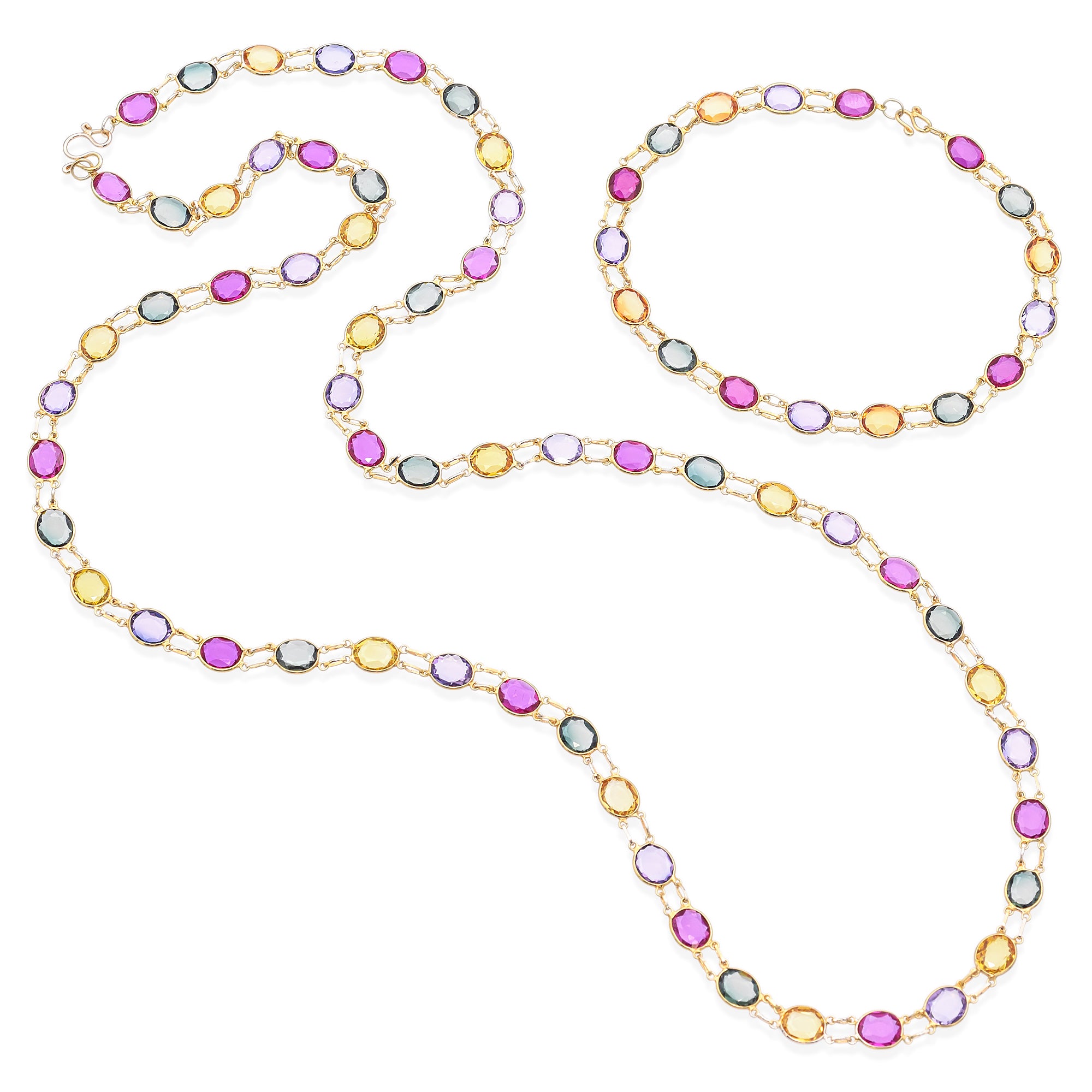 10K Yellow Gold Multi-Gemstone Oval Link Necklace and Bracelet Set