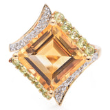 14K Yellow Gold Citrine, Tourmaline, Diamond Ring