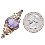 Antique 6.65 Ct Oval Amethyst Silver Bar Brooch Pin