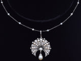 Antique Art Deco 1920 French Platinum Pearl & .75 TCW Diamond Pendant Necklace