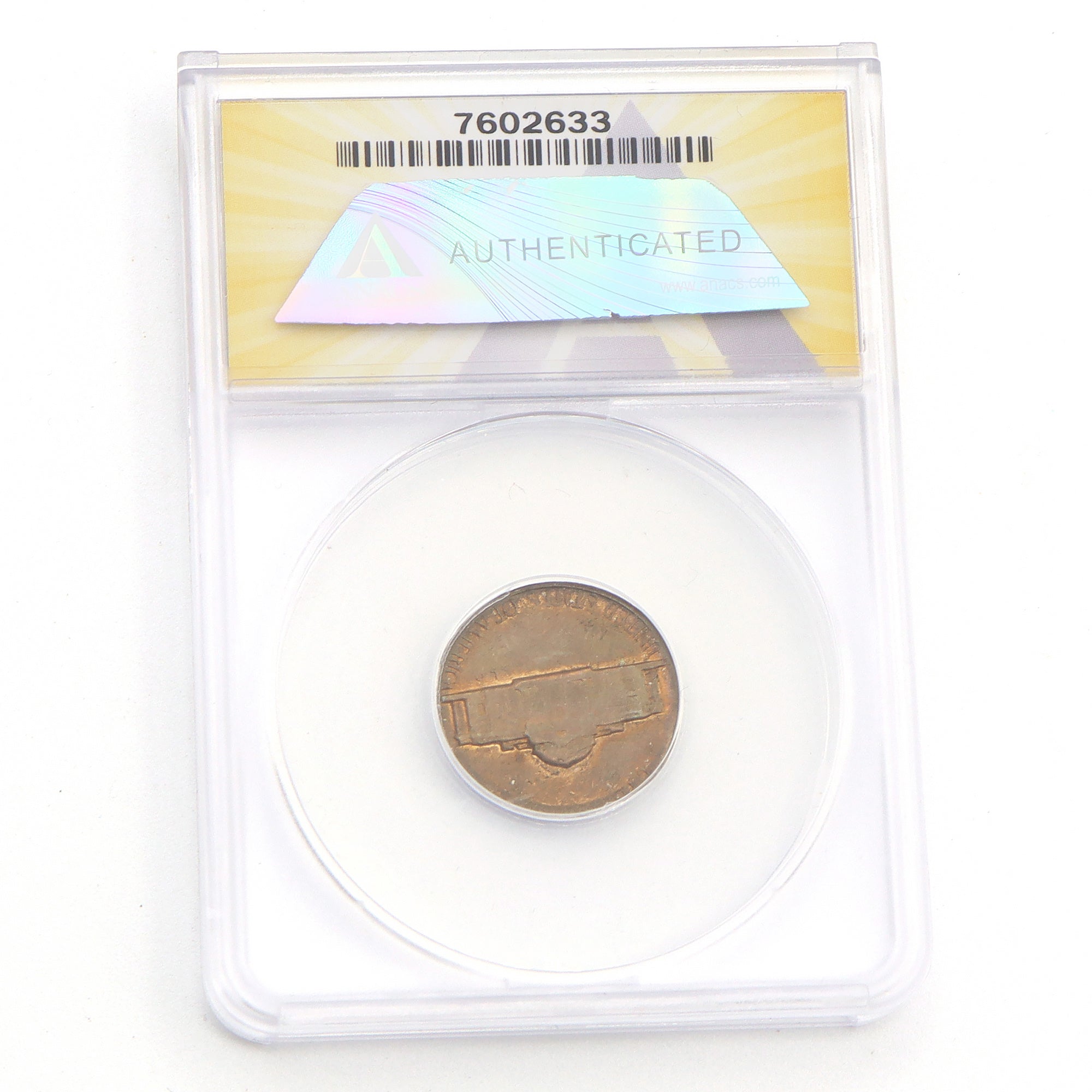 1964-D Jefferson 5C Struck On 1C Blank ANACS MS 62 RB