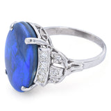 Antique 正白金 Platinum 6.34 Ct Black Opal & 0.36 TCW Diamond Cocktail Ring Size 6