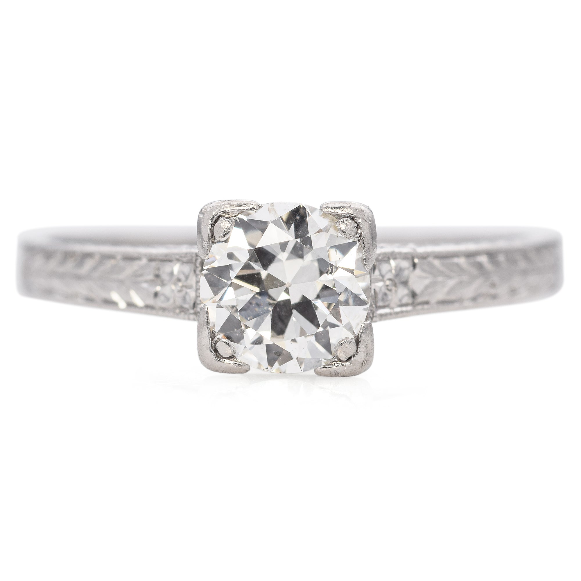 Antique Platinum 0.56 Ct. Diamond Solitaire Etched Engagement Ring