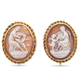 Antique 9 Ct Yellow Gold Cameo Screw Back Earrings