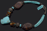 Shonto Canyon Sterling Silver Turquoise, Tiger's Eye, Agate Beaded Necklace