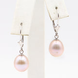 14K White Gold Freshwater Pearl Lever Back Dangle Earrings