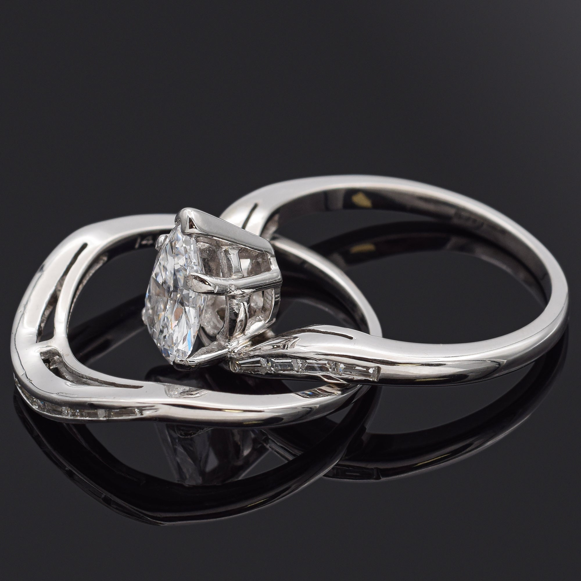 GIA 0.99 Ct Pear Brilliant D SI1 Center Diamond 14K White Gold Ring 1.73 TCW