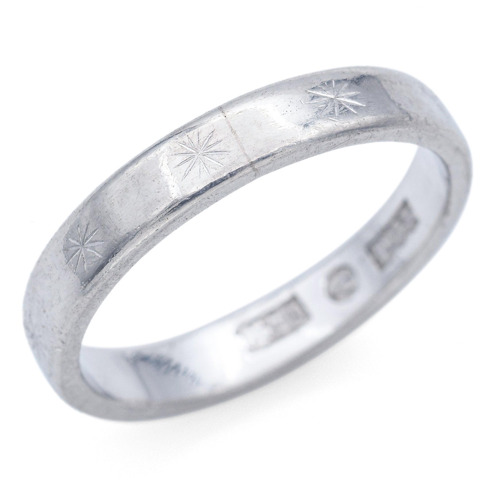 Vintage 正白金 Platinum Etched Band Ring Size 5.25