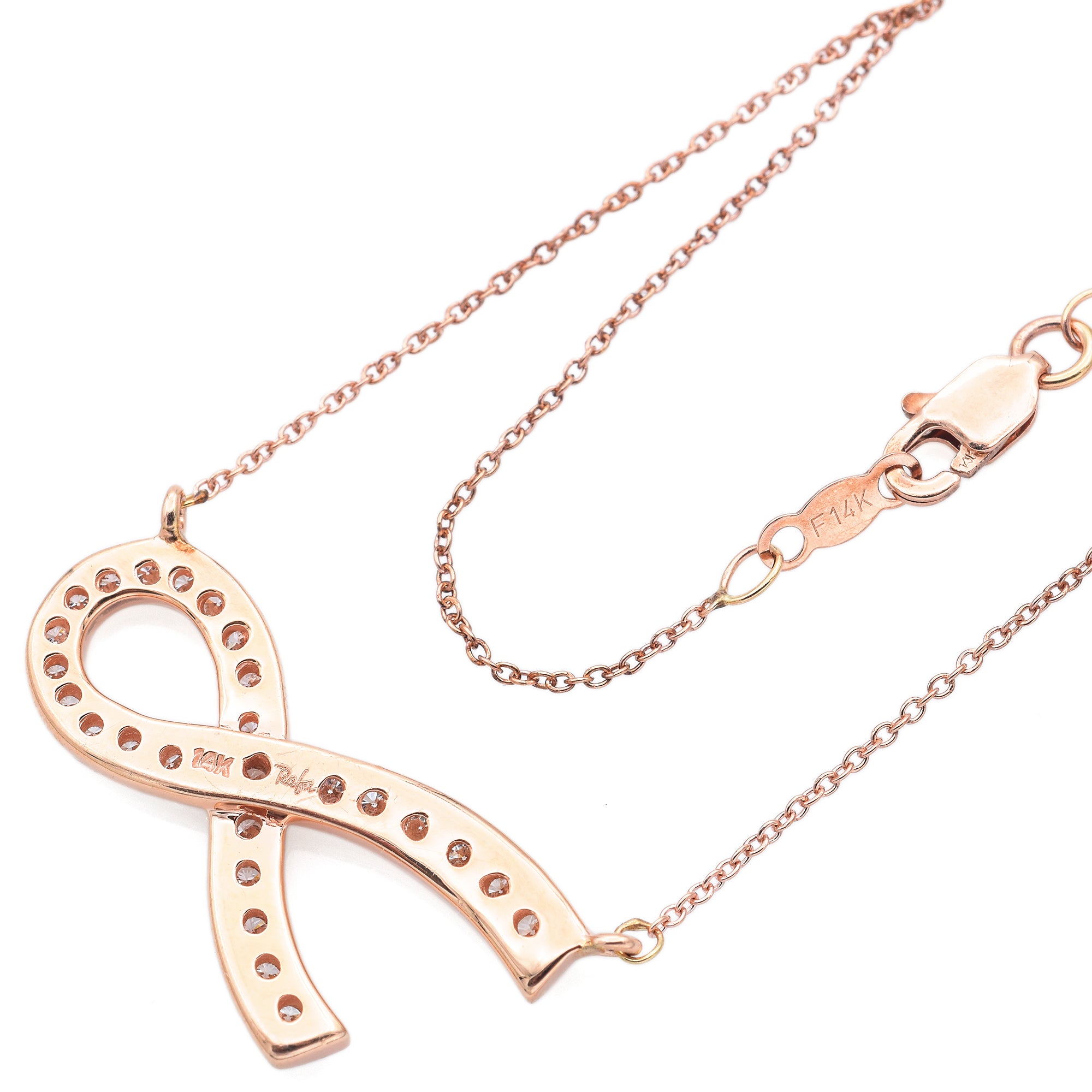 Rafa 14K Rose Gold 0.54 TCW Diamond Ribbon Pendant Necklace 17 Inches