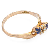 Antique W Signed 8K Yellow Gold Blue Quartz & Seed Pearl Band Ring Size 6