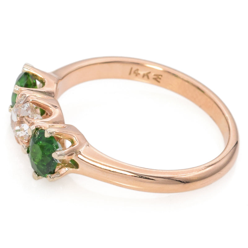 Antique 14K Yellow Gold Demantoid Garnet & .44ct Diamond Three-Stone Band Ring