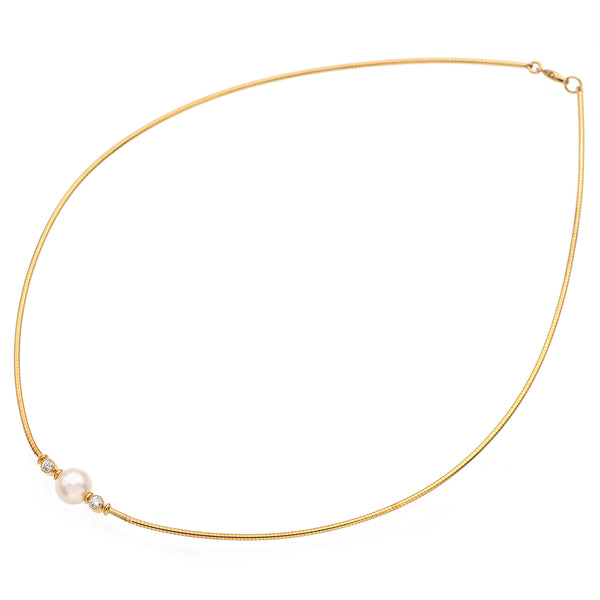 Mikimoto 18K Yellow Gold Diamond and Pearl Choker Necklace