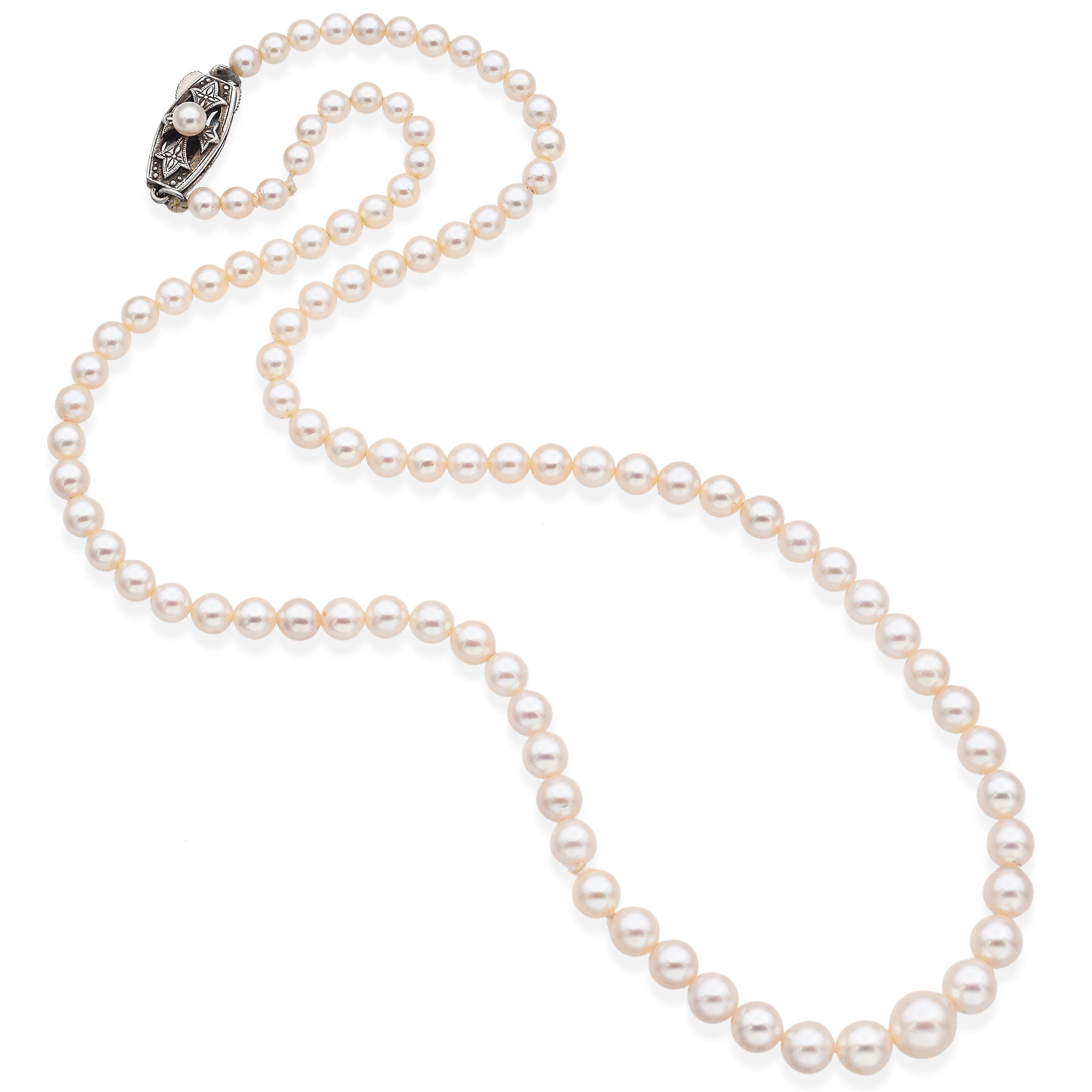 Mikimoto Sterling Silver Cultured Pearl Graduated Beaded Strand Necklace w/Box