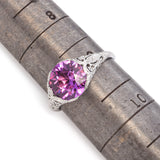 Vintage 18K White Gold 3.89Ct Pink Lab Sapphire and Accent Diamond Ring