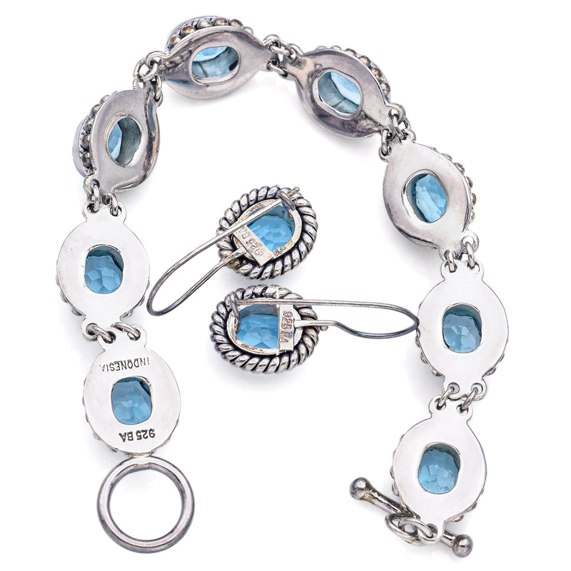 Suarti BA Indonesia Sterling Silver Blue Topaz Necklace & Earrings Set