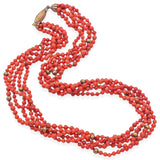 Vintage Gold Filled Red Coral Beaded Multi-Strand Necklace 19 Inches