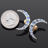 Vintage 1940s 14K Yellow Gold Moonstone Crescent Moon Screw-Back Earrings