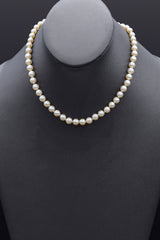 Vintage 14K White Gold 6-6.8 mm Pearl Beaded Strand Necklace 16 Inches