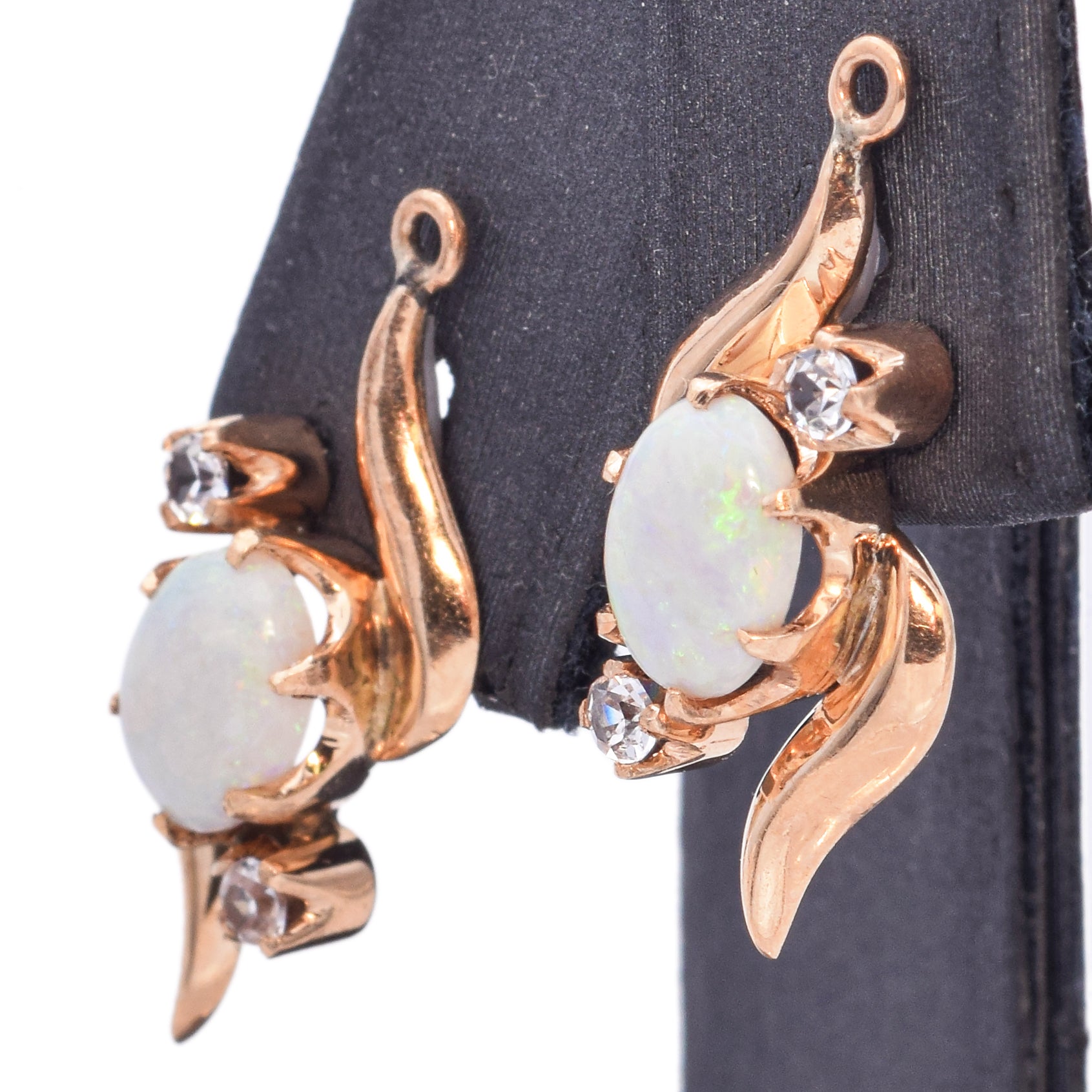 Vintage 14K Yellow Gold Opal & Spinel Drop Jacket Earrings