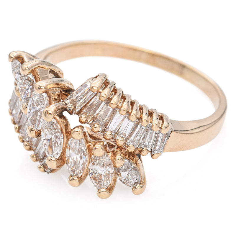 14K Yellow Gold 1.60 TCW Diamond Marquise and Tapered Baguette Ring