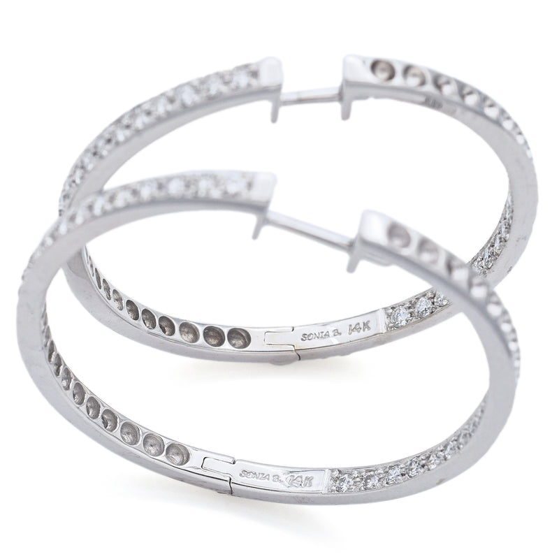 Sonia B 14K White Gold 2.40 TCW Diamond Oval Hoop Earrings