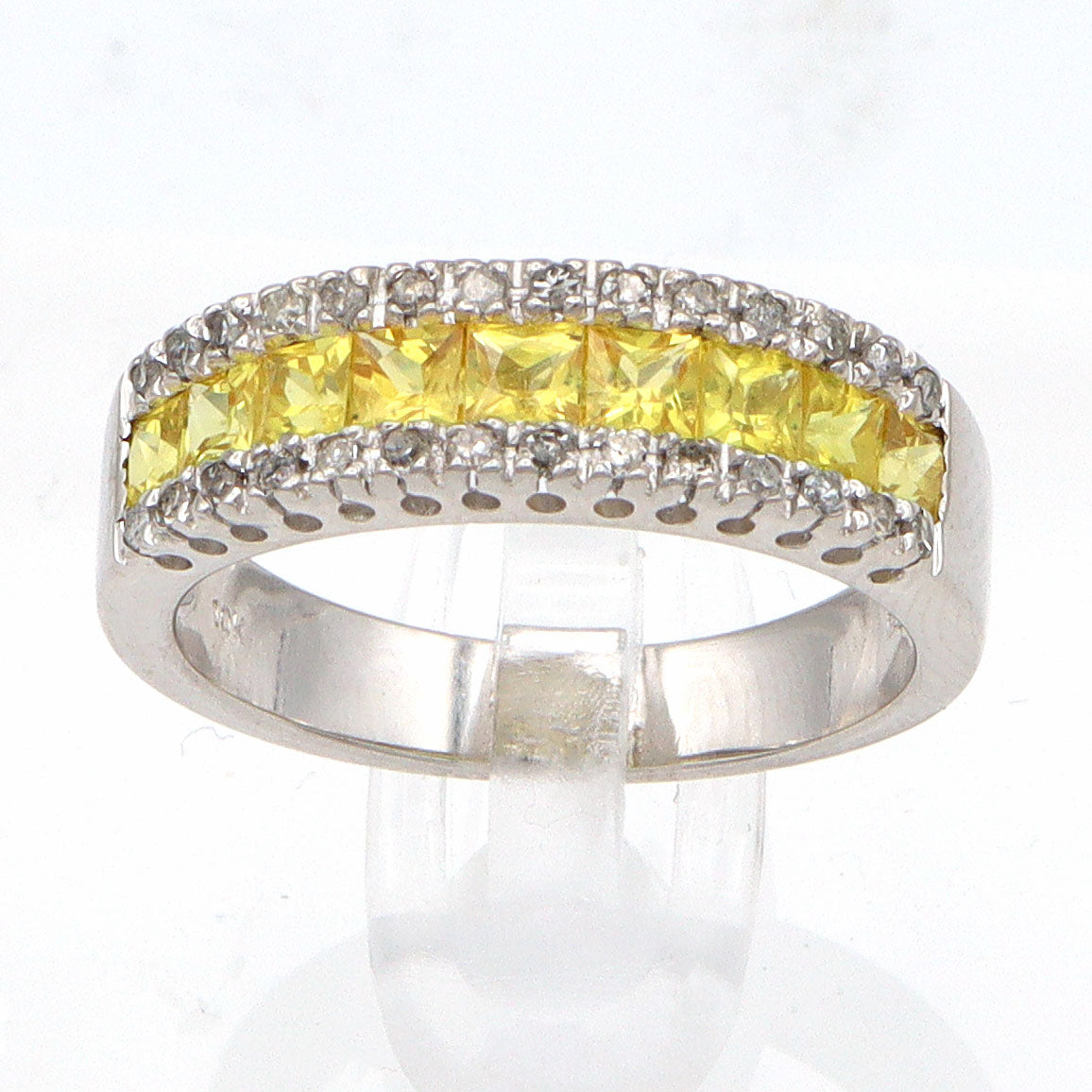 10K White Gold Lemon Topaz Diamond Ring Size 7