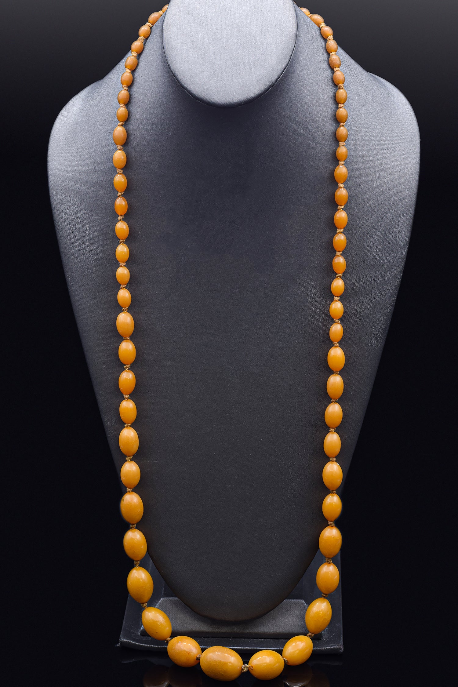 Vintage Baltic Egg Yolk Amber 8.0x6.5-25x19 mm Beaded Strand Necklace 37 Inches