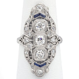 Antique Art Deco Platinum 1.07 TCW Diamond & Sapphire Ring Size 5.5