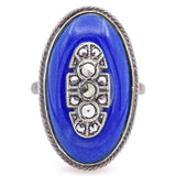 Antique Edwardian Blue Enamel Sterling Silver Marcasite Cocktail Ring Size 4.5