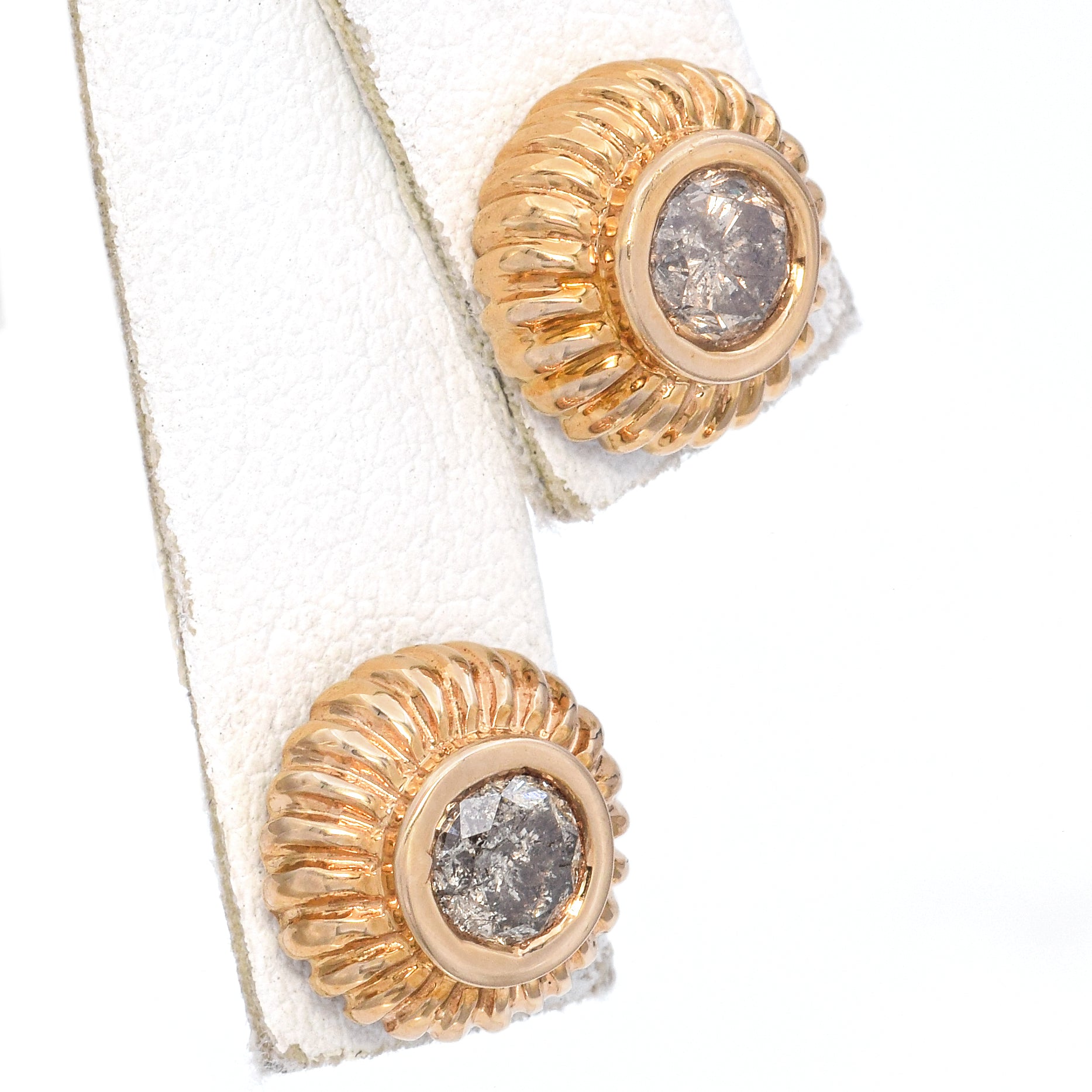 14K Yellow Gold 1.22 TCW Diamond Bezel Set Stud Earrings