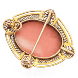 Antique 10K Yellow Gold Red Coral & Pearl Cameo Brooch Pin Pendant