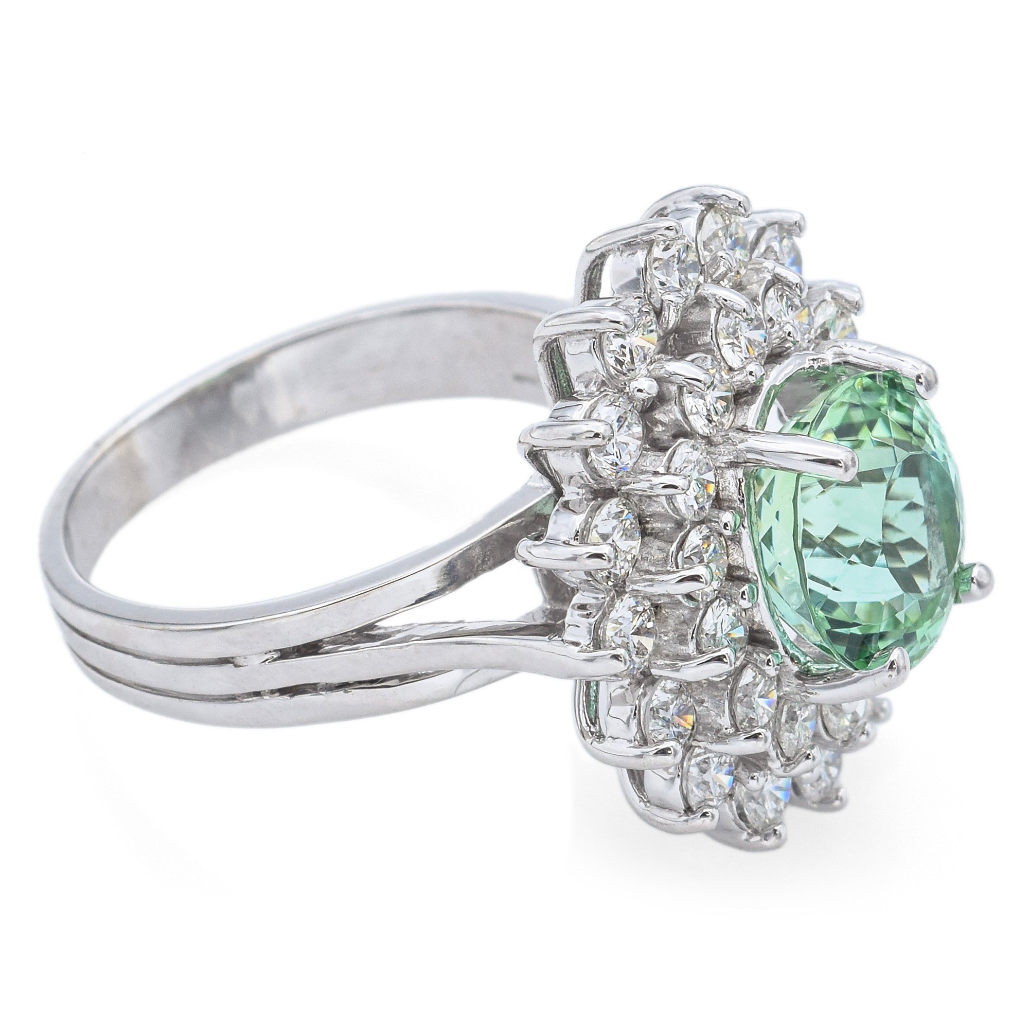 Estate 18K White Gold 4.30 Ct Paraiba Tourmaline & 2.00TCW Diamond Cocktail Ring