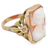 Antique 10K Yellow Gold Cameo Shell Cocktail Ring Size 5.5