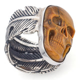 Vintage Sterling Silver Tiger's Eye Carved Skull Ring Size 8.25