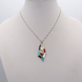 Zuni Southwestern RC, I Signed Sterling Silver Multi-Stone Pendant & Earring Set